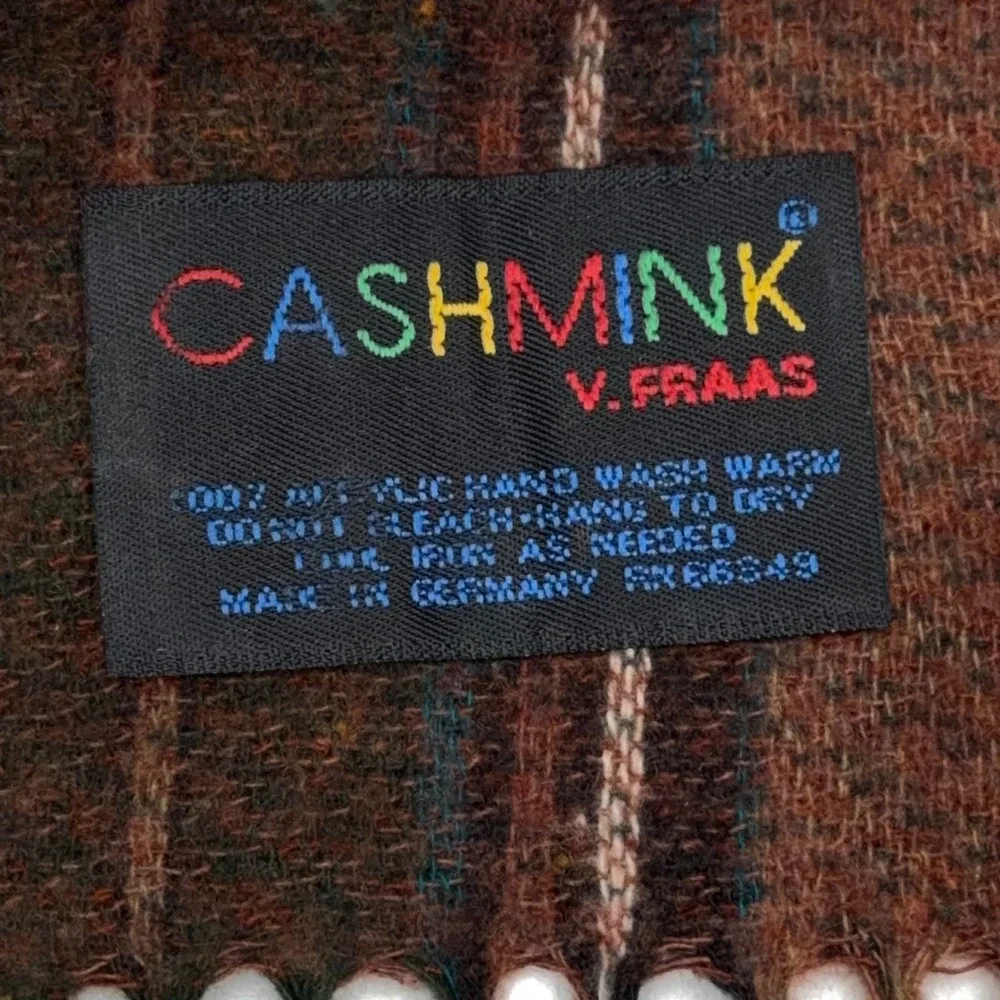 V. Fraas Cashmink Scarf Mens Brown Green‎ Plaid Check Made in Germany RN66349
